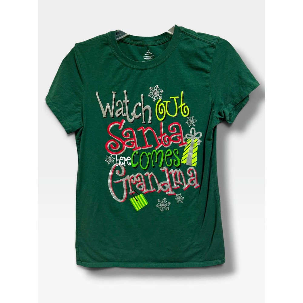 G4G Watch Out Santa Here Comes Grandma Christmas Graphic Tee M 8-10